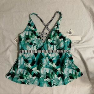 Women’s Allure NWT Tankini Top Size 16/18 Green Black Palm Tropical Tie Back